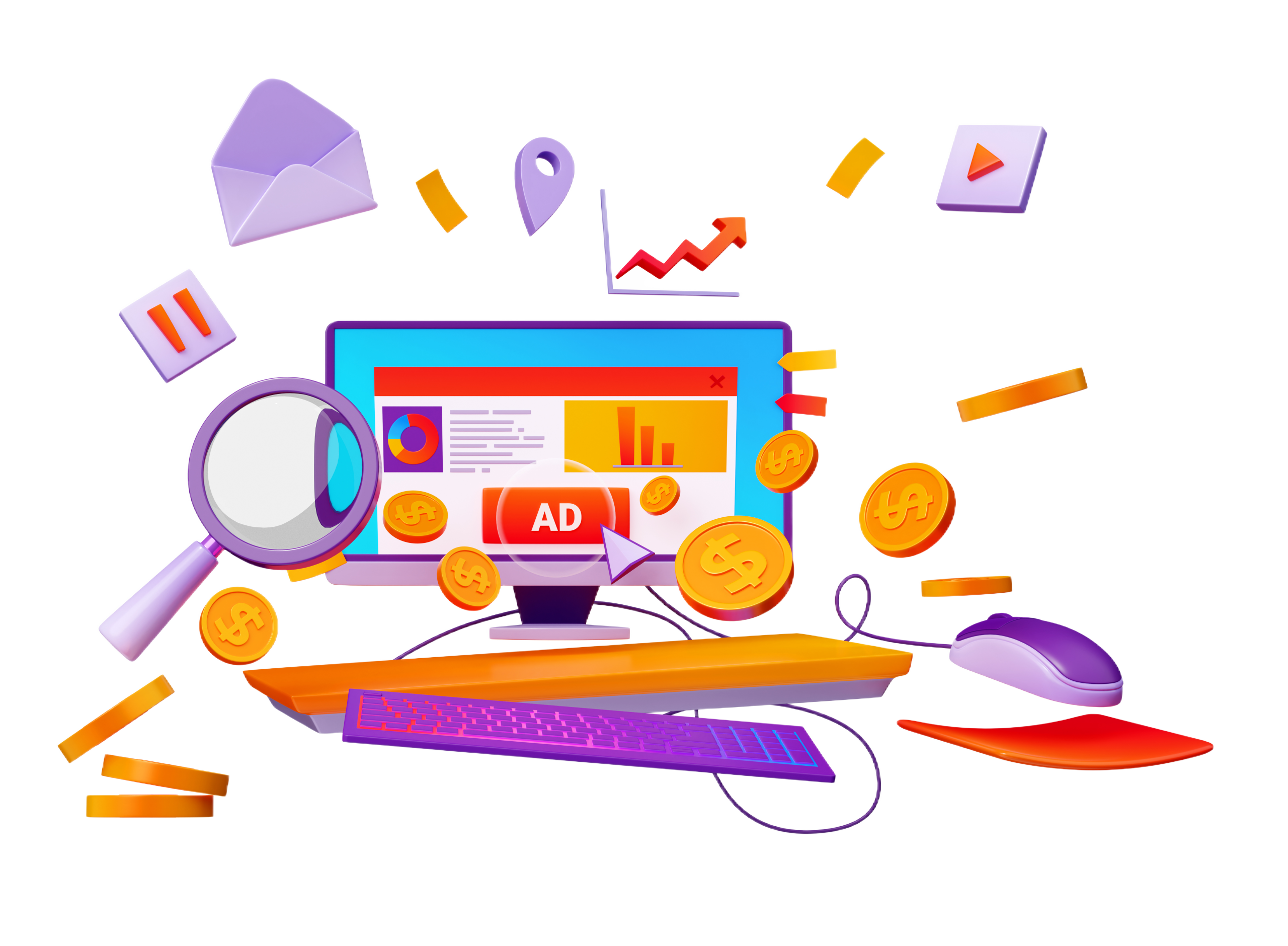 illustration 3d avec des icones de services
